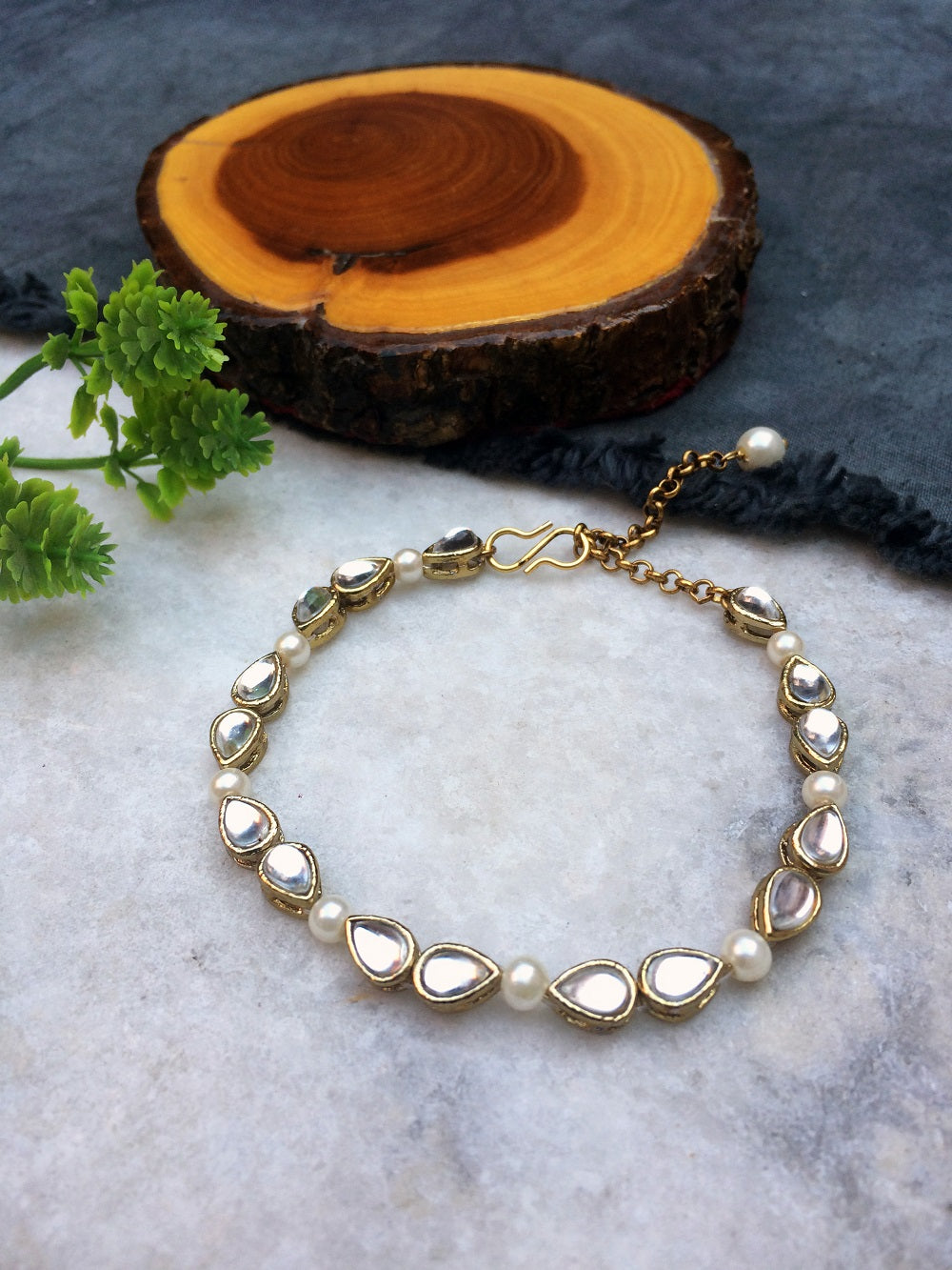 Drop Kundan and Pearl Bracelet