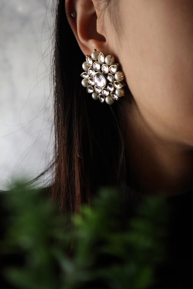 Kundan and Pearl Big Round Studs