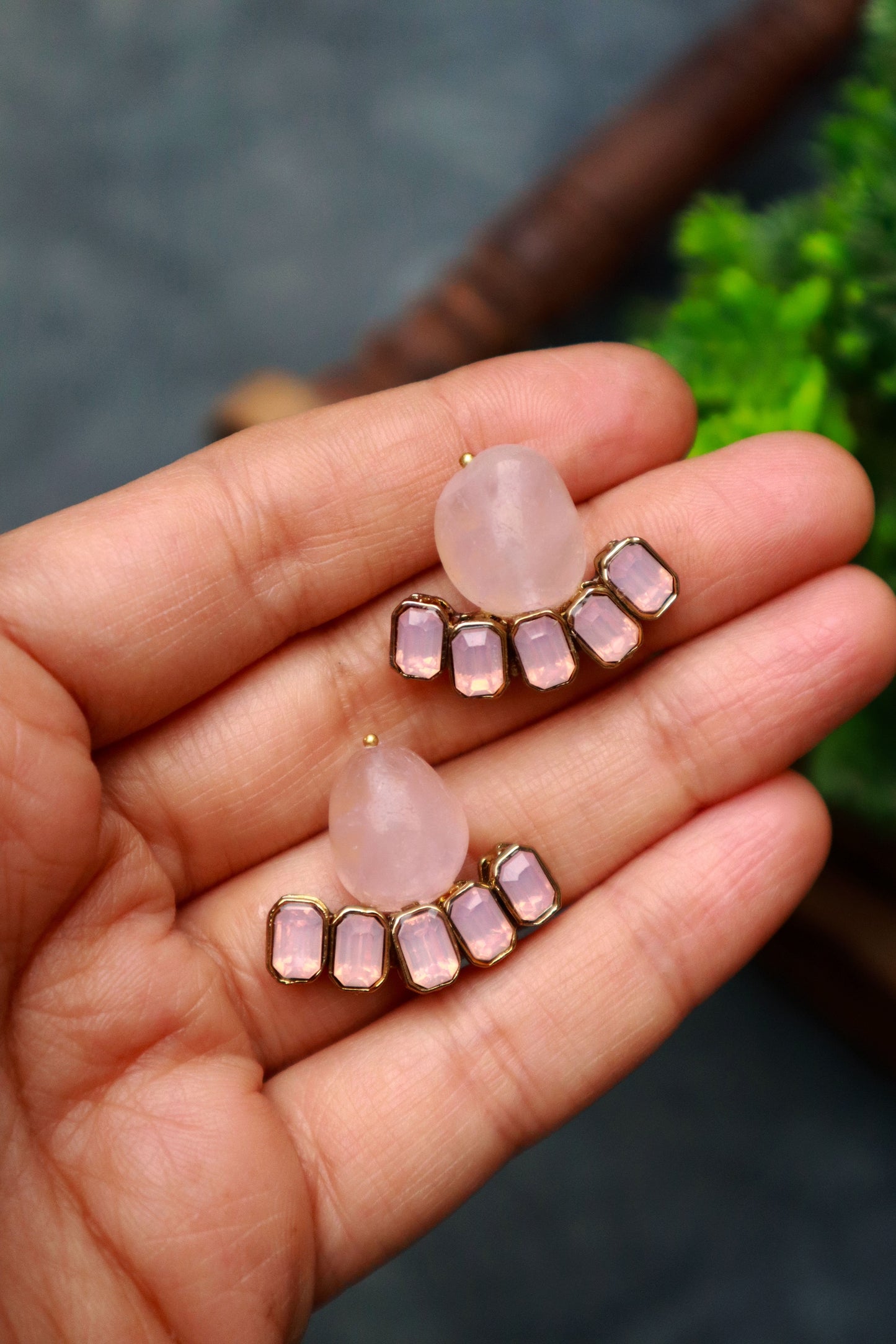 Rose Quartz and Crystal Studs