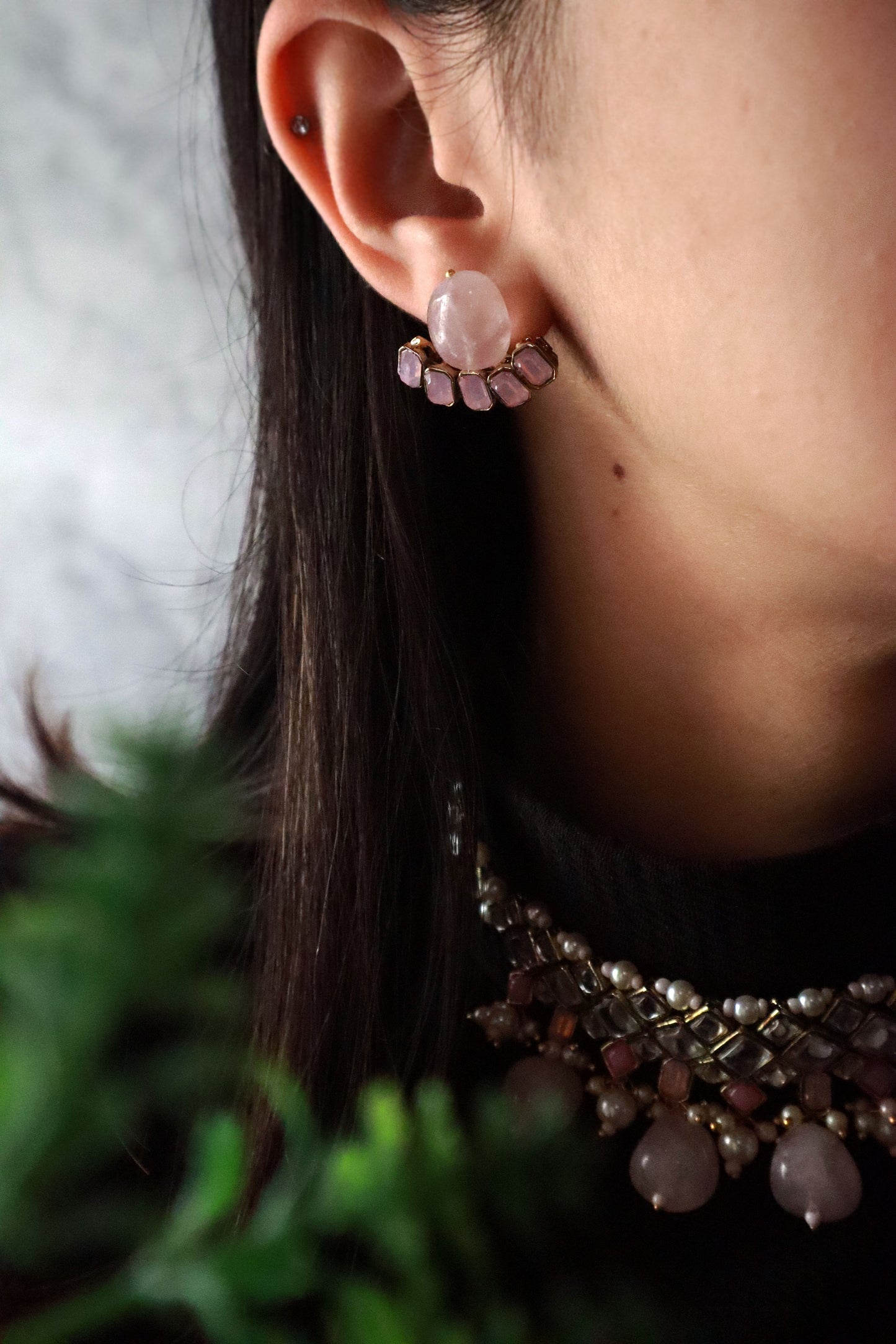 Rose Quartz and Crystal Studs