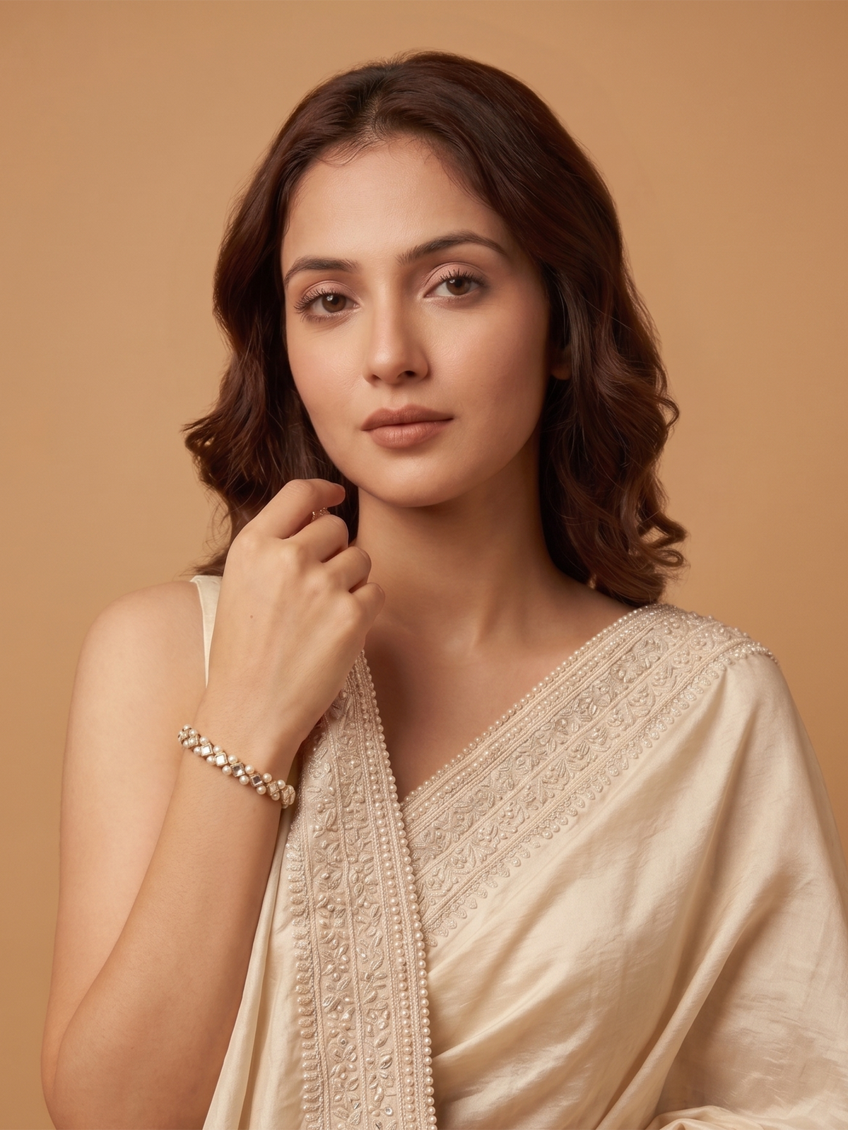 KUNDAN SUTRA - Square Kundan Stone and Pearl Bracelet