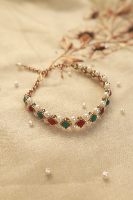 YUGAL SUTRA - Emerald-Marsala Stone and Pearl Bracelet