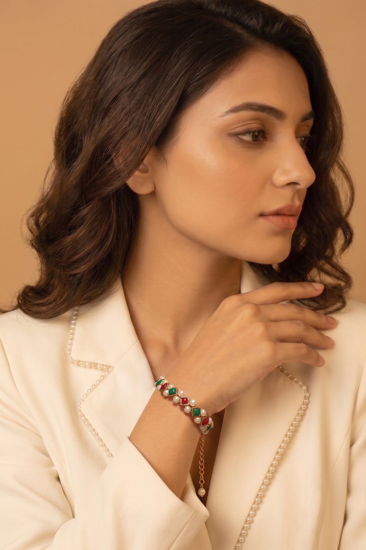 YUGAL SUTRA - Emerald-Marsala Stone and Pearl Bracelet