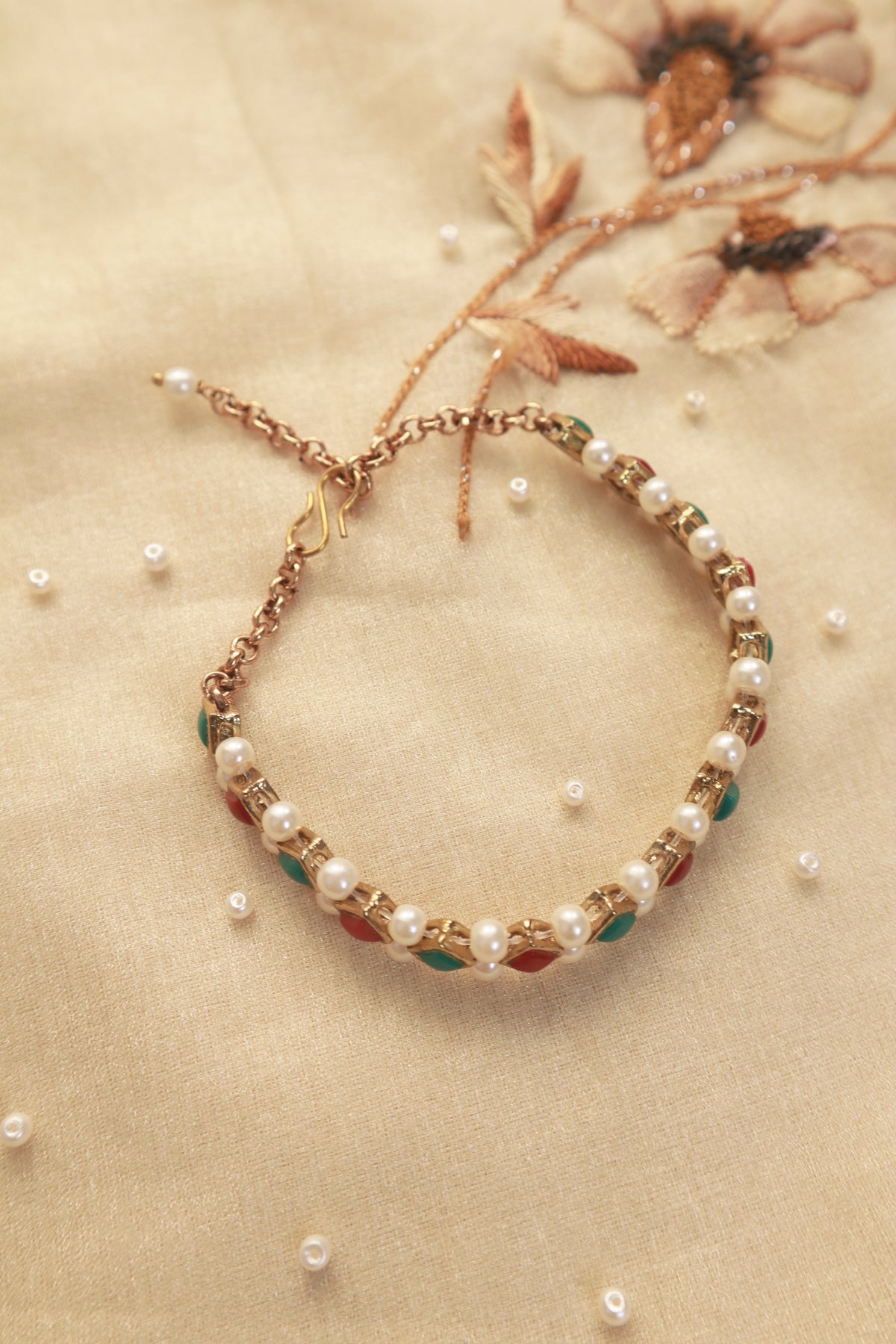 YUGAL SUTRA - Emerald-Marsala Stone and Pearl Bracelet
