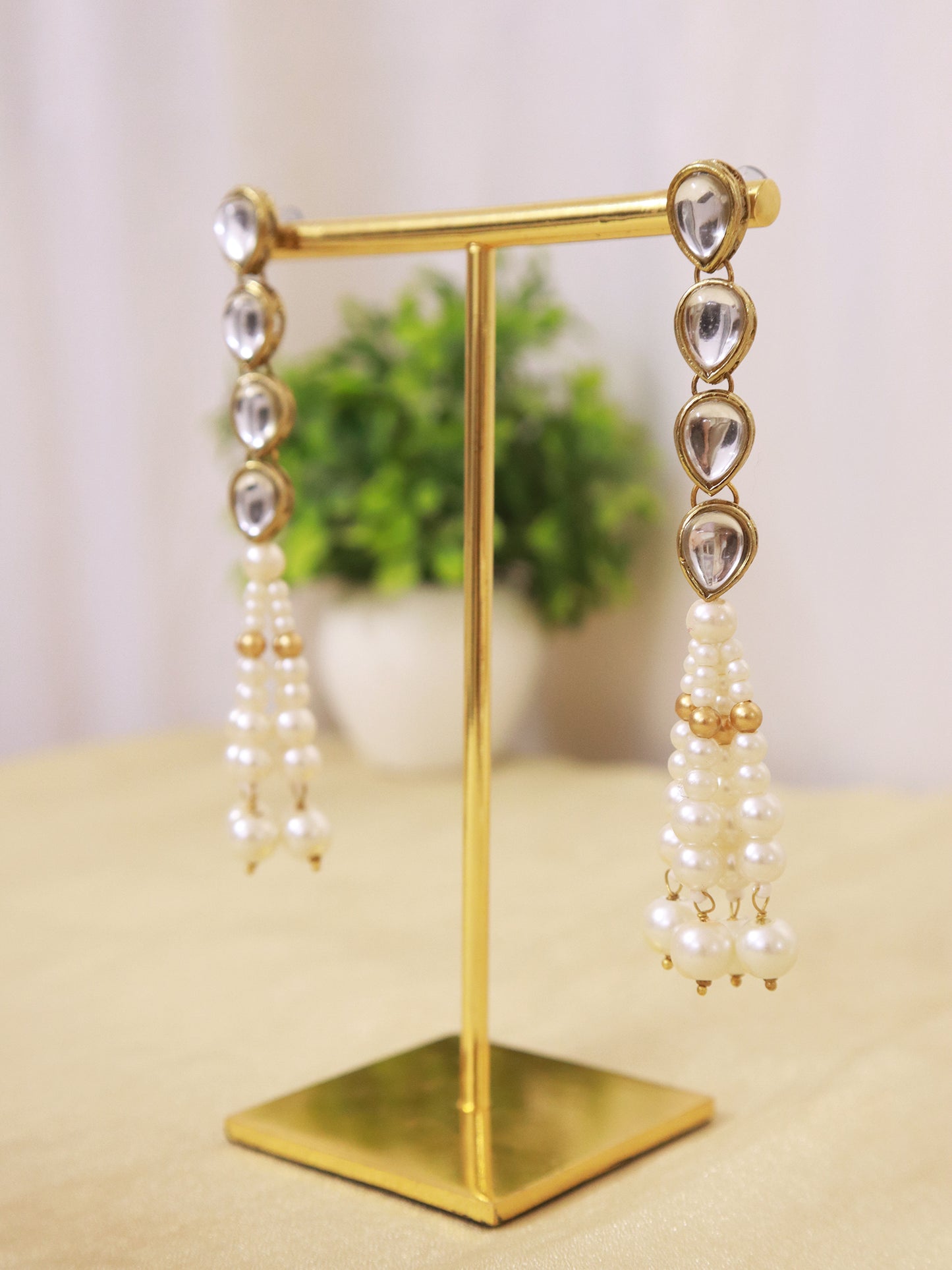 Pearl Tassel and Kundan Dangler Earrings