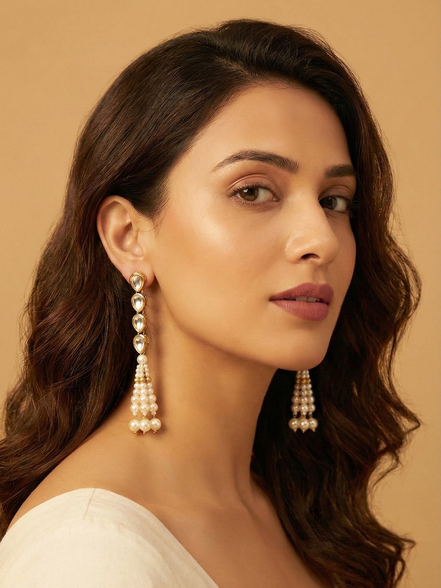 Pearl Tassel and Kundan Dangler Earrings