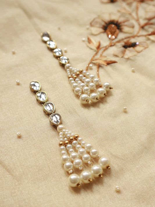 Pearl Tassel and Kundan Dangler Earrings