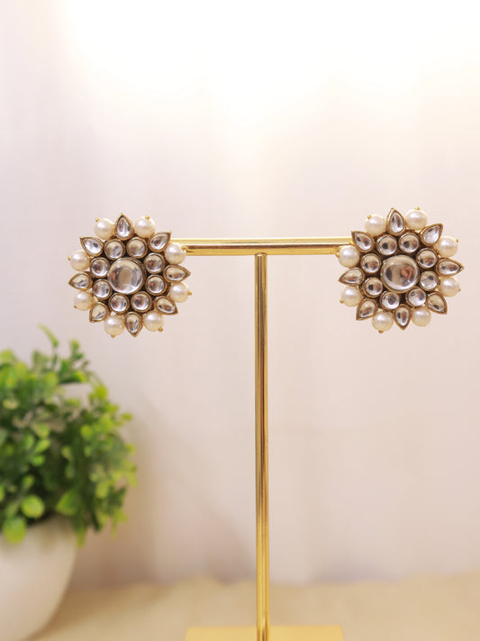 Kundan and Pearl Big Round Studs
