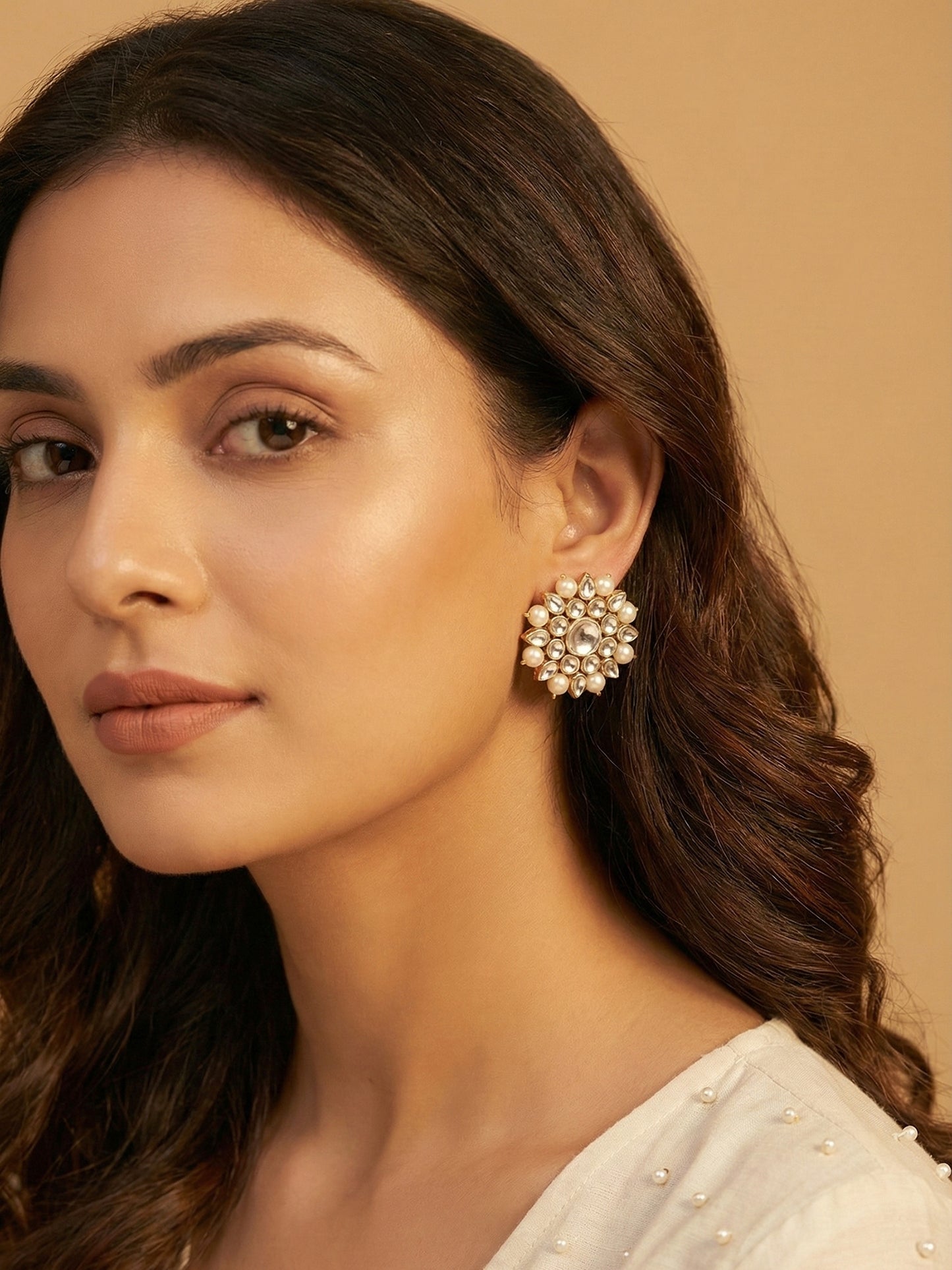 Kundan and Pearl Big Round Studs