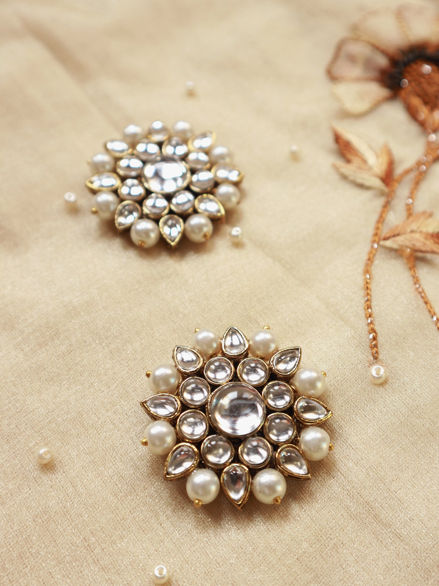 Kundan and Pearl Big Round Studs