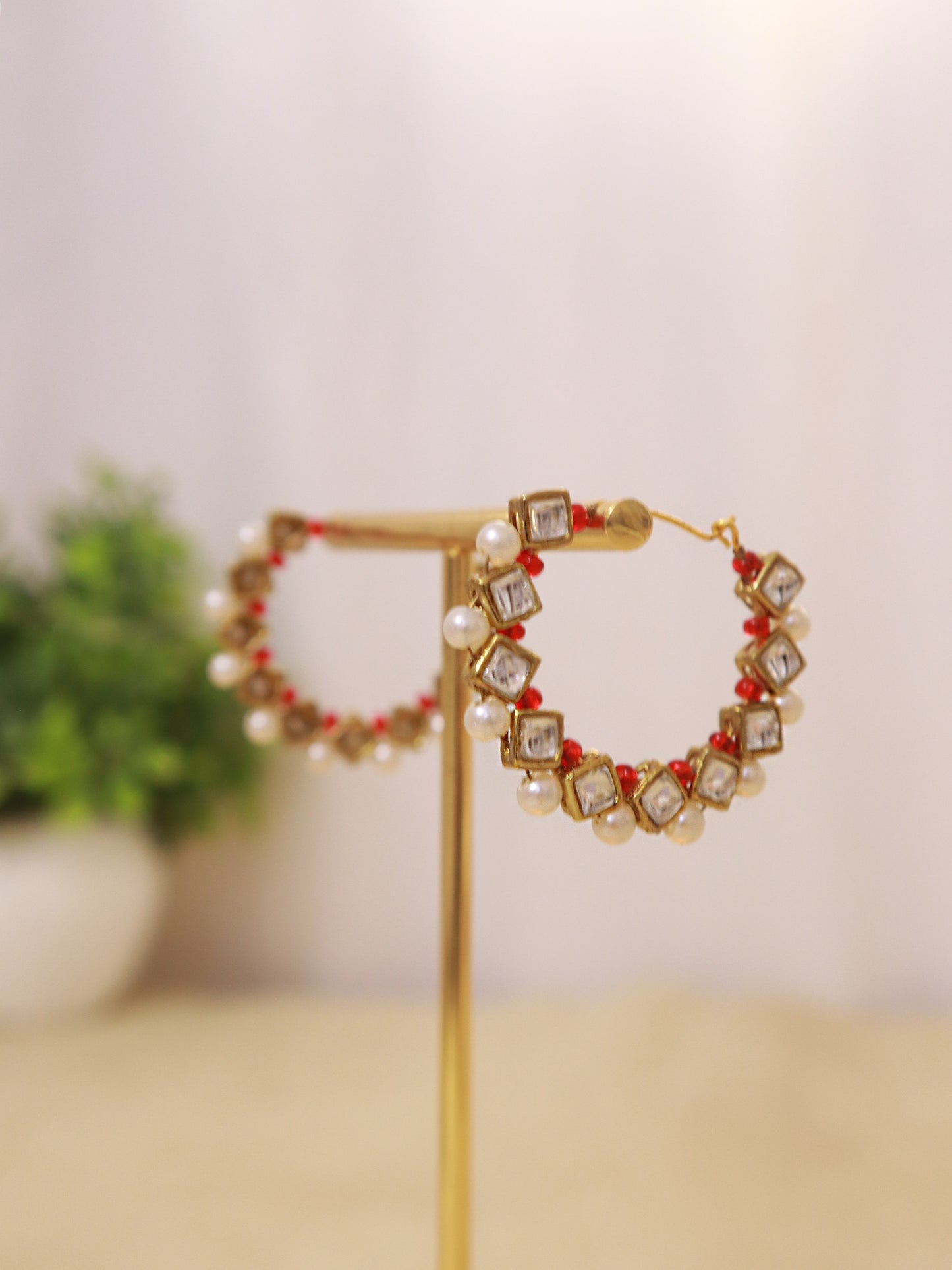 Square Kundan Beaded Hoops