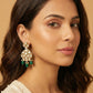 Green Stone and Kundan Chandelier Earrings