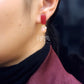 Red Stone and Crackled Pearl Stud Earrings