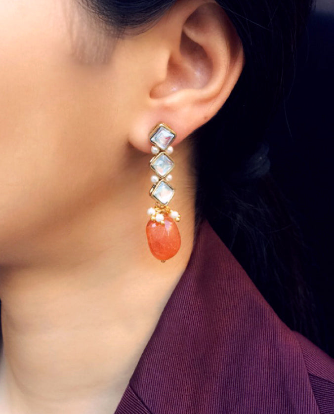 Carnelian and Kundan Dangler Earrings