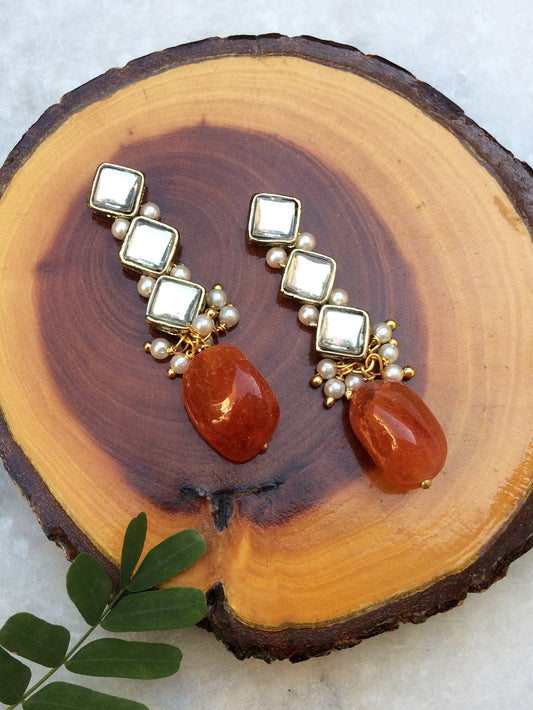 Carnelian and Kundan Dangler Earrings