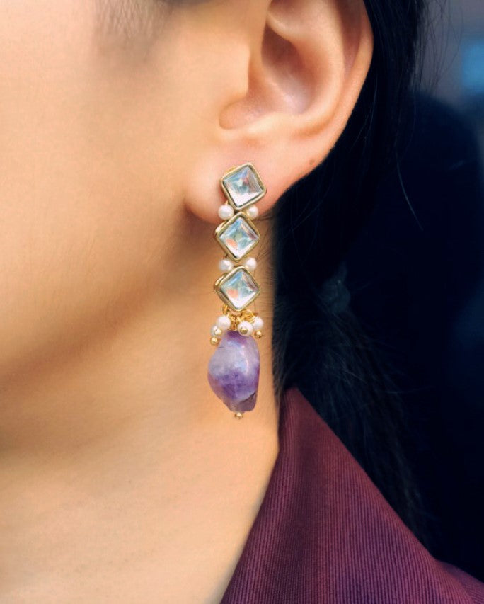 Amethyst and Kundan Dangler Earrings