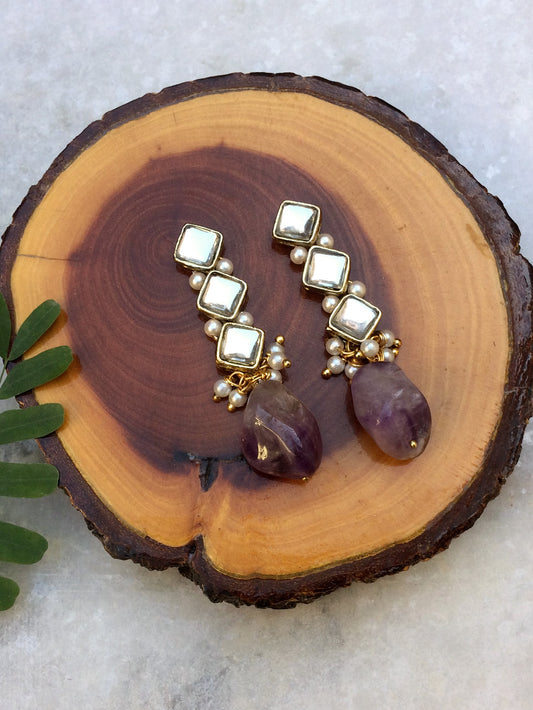 Amethyst and Kundan Dangler Earrings