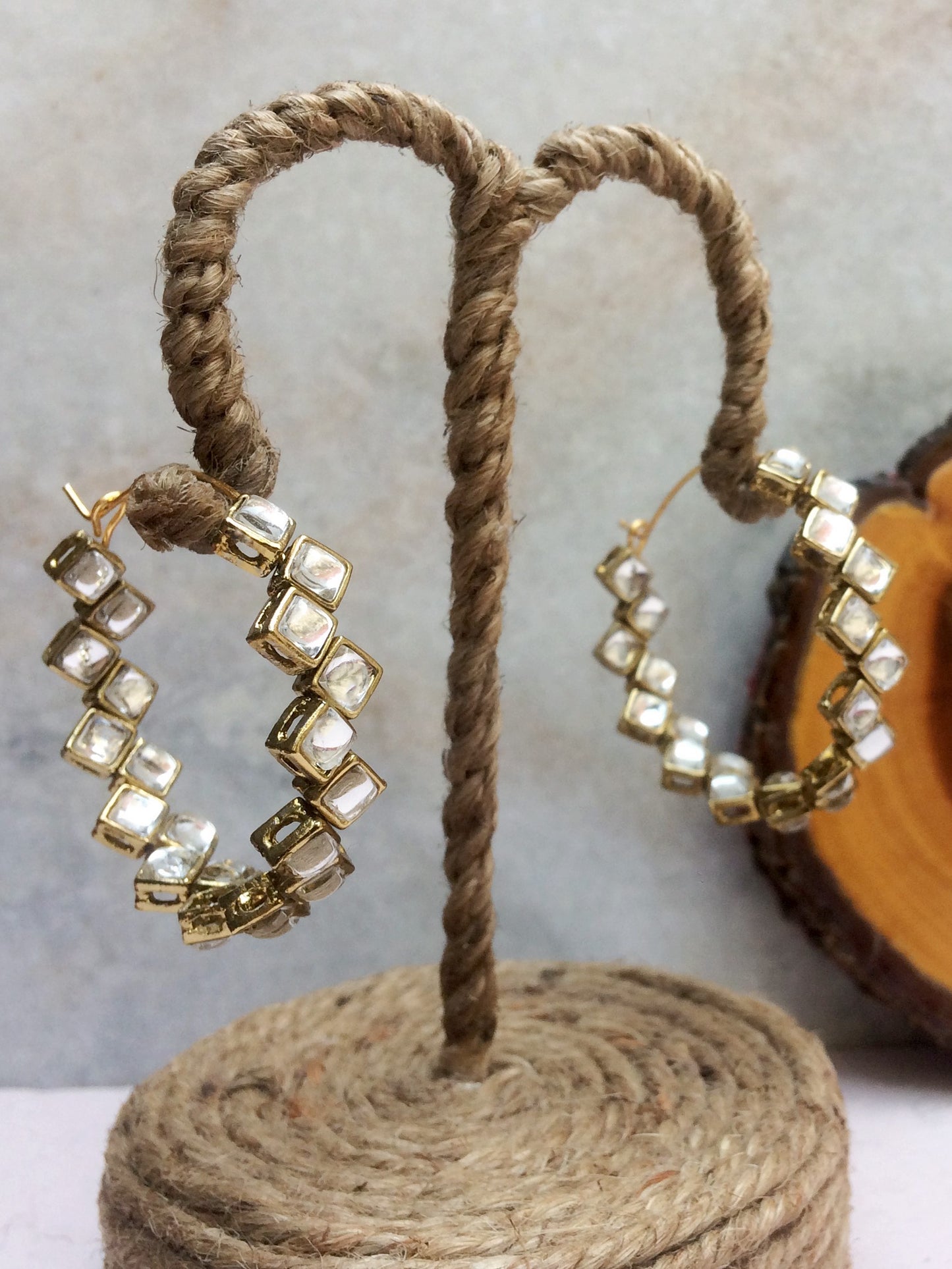 Kundan Square Hoop Earrings