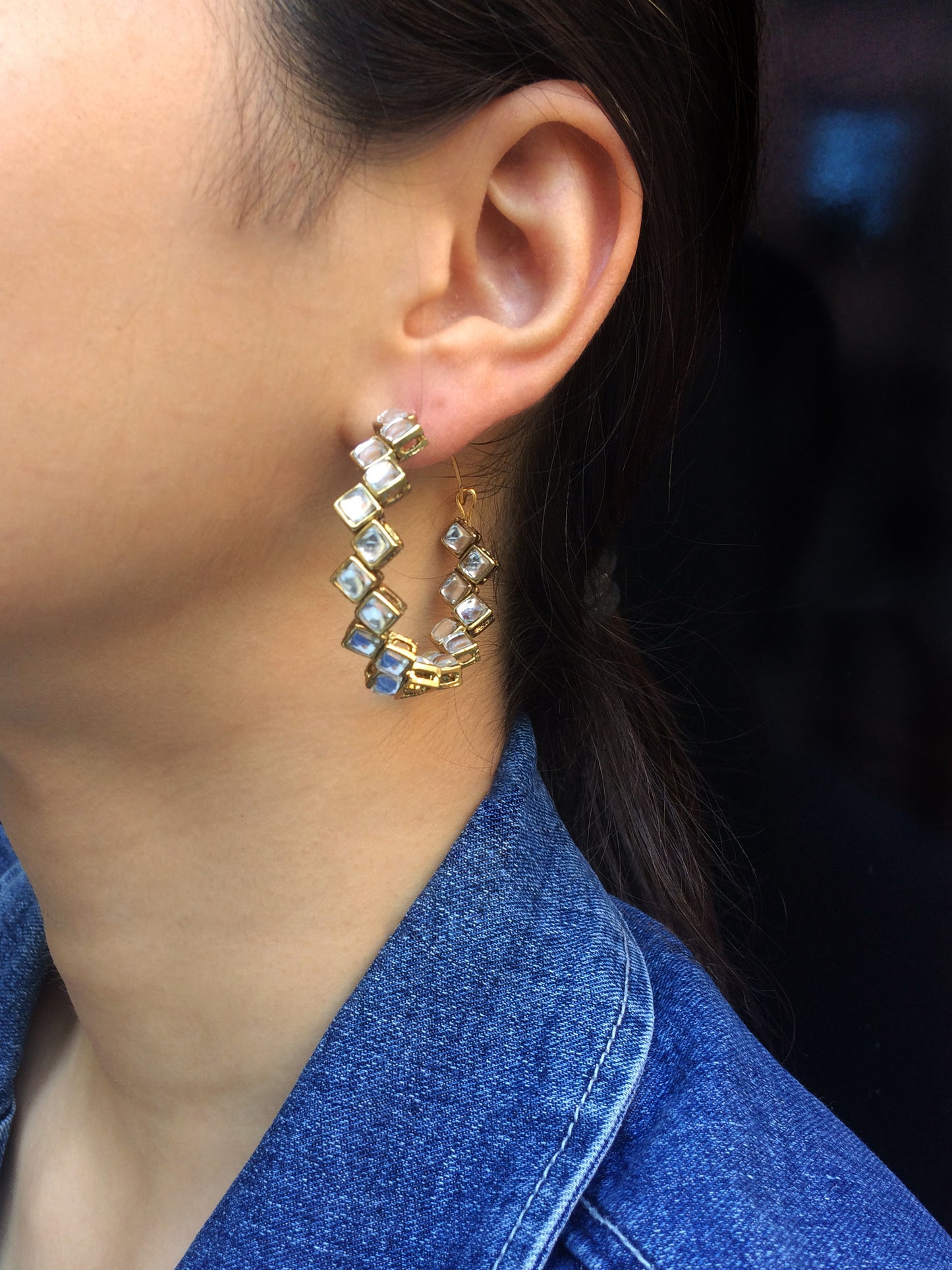 Kundan Square Hoop Earrings