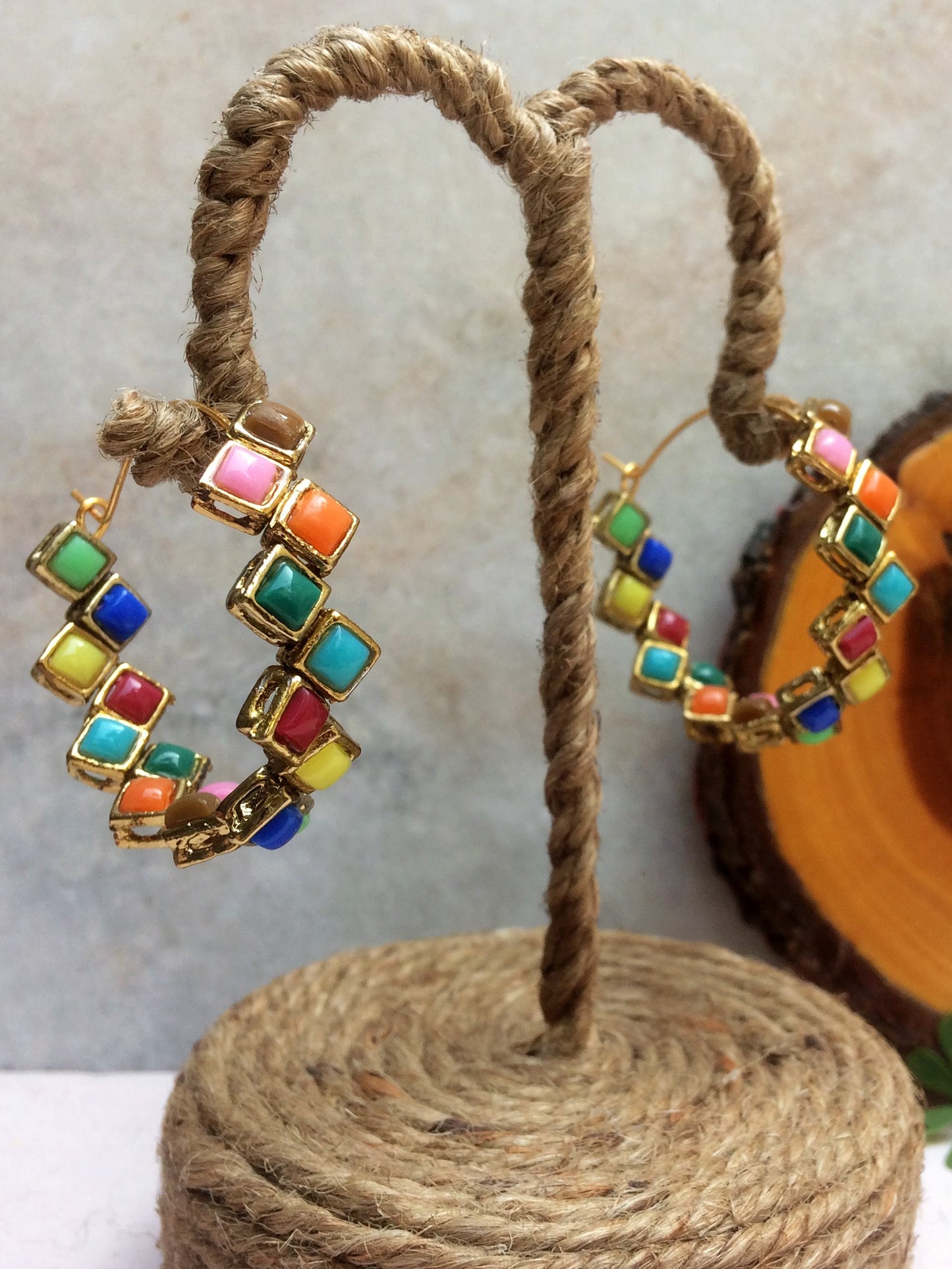 Multicolor Square Hoop Earrings