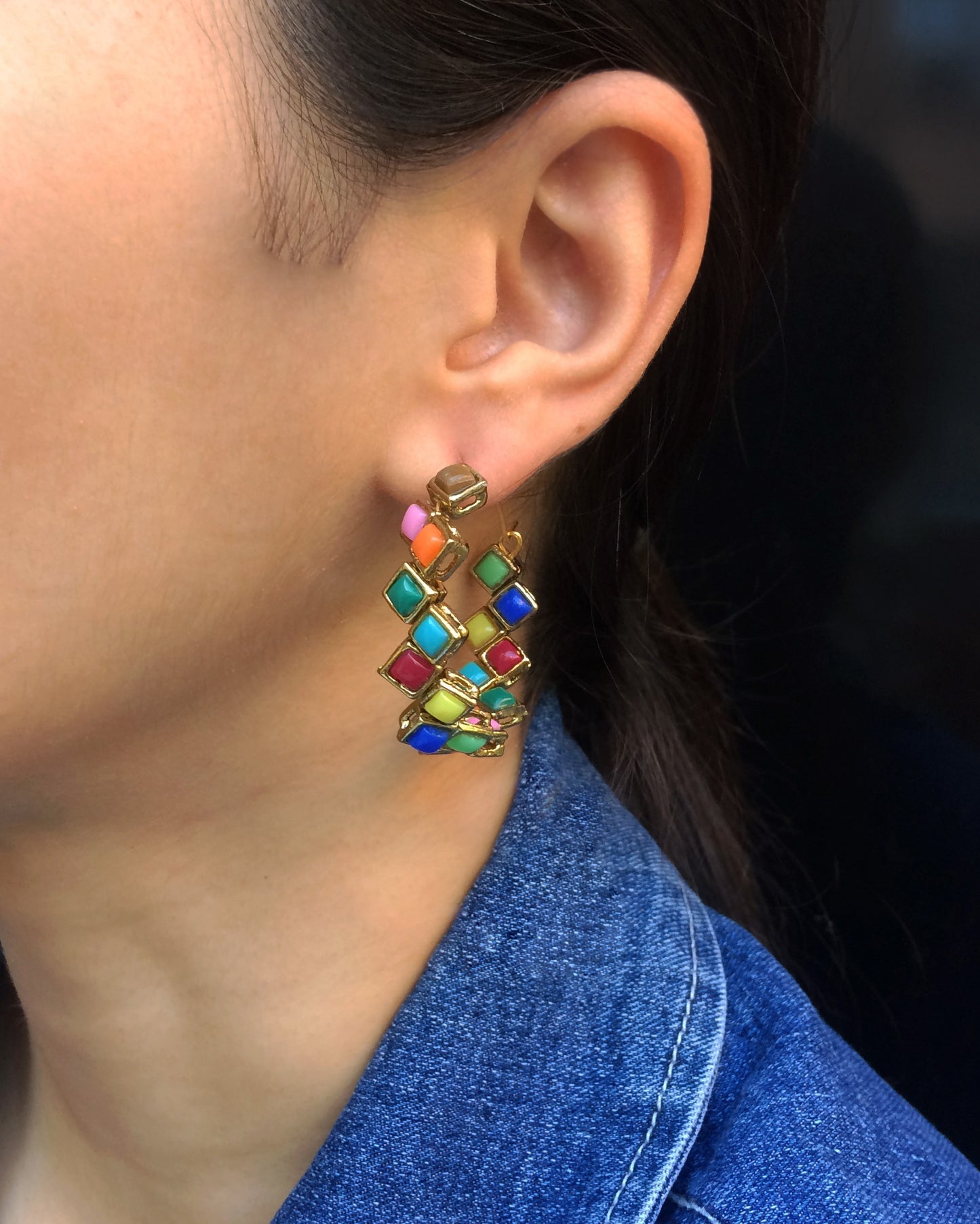 Multicolor Square Hoop Earrings