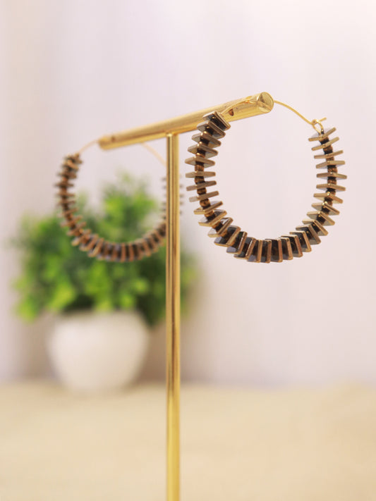 Golden Square and Beads Hoop Earrings