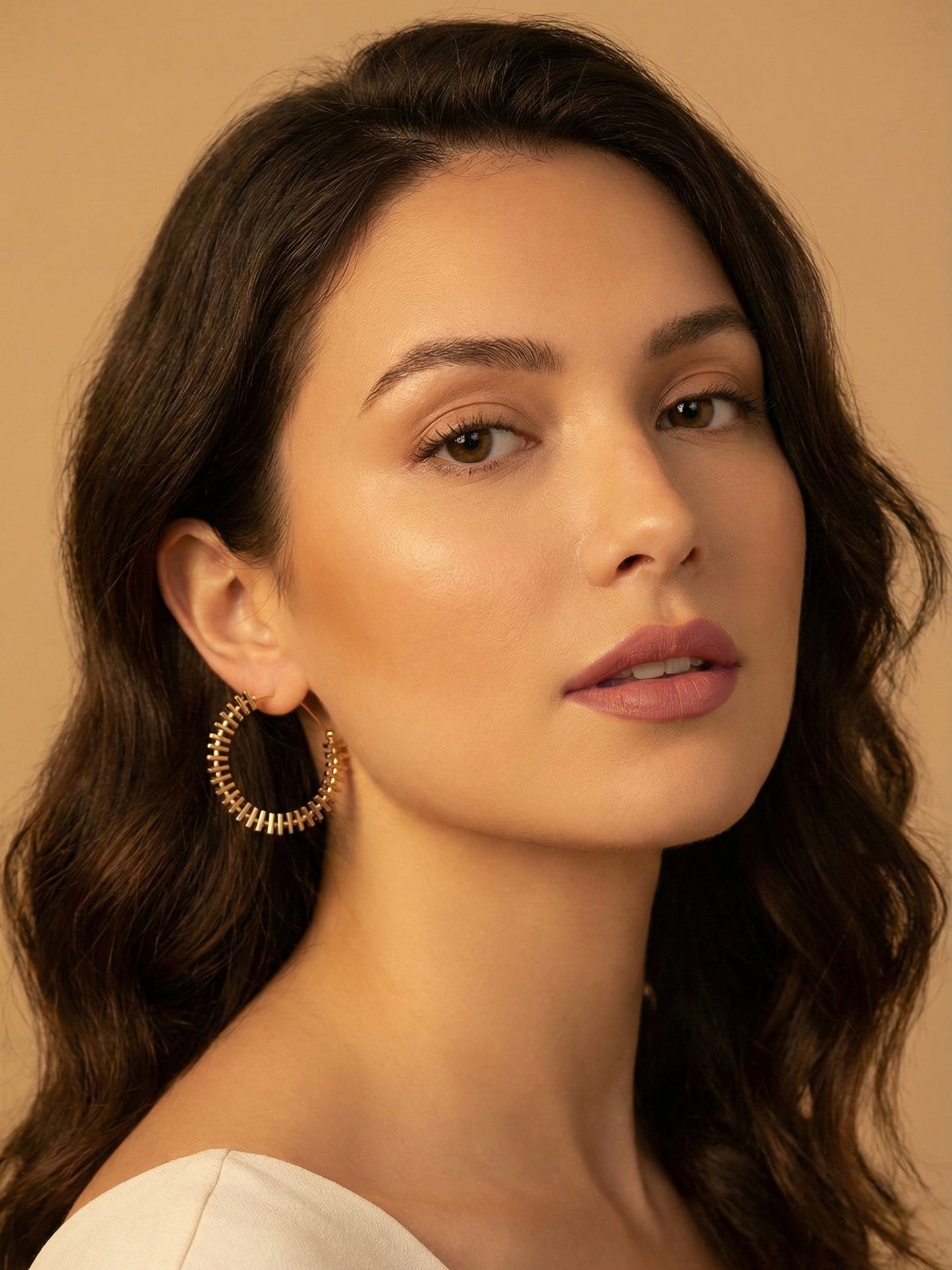 Golden Square and Beads Hoop Earrings