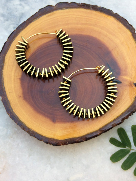 Golden Square and Beads Hoop Earrings