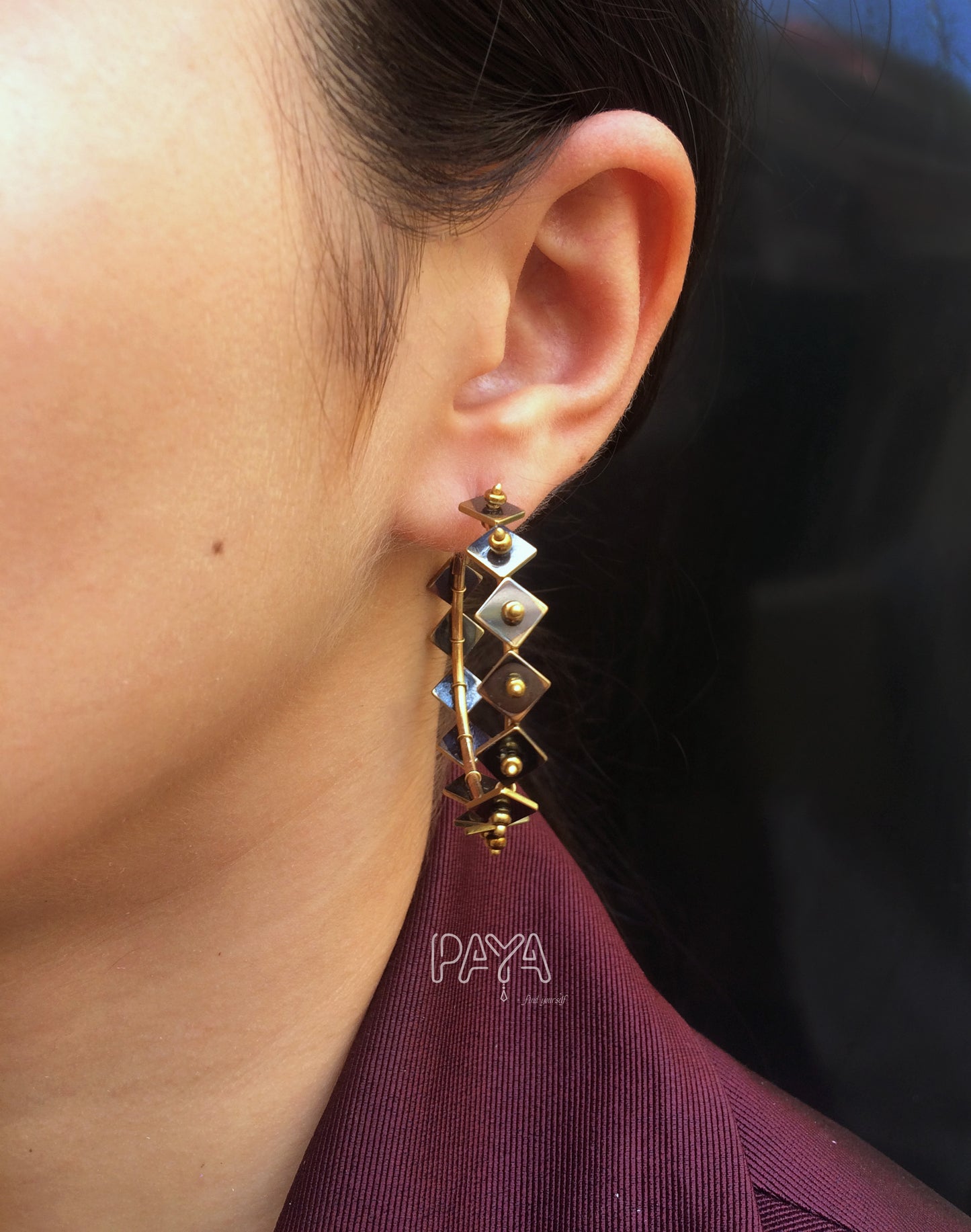 Golden Kite and Beads Hoop Earrings