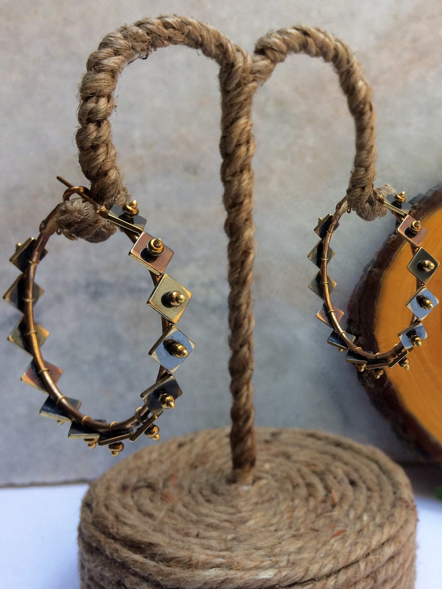 Golden Kite and Beads Hoop Earrings