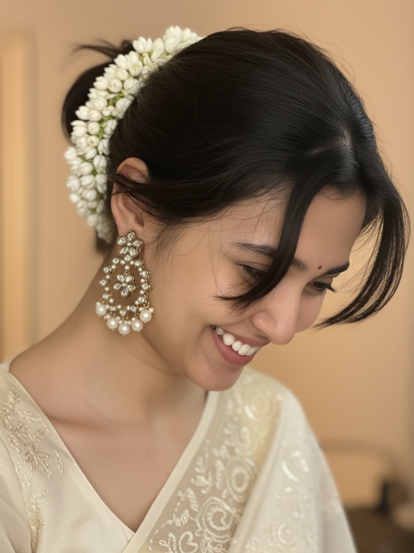 Kundan Flower Chandbali Earrings