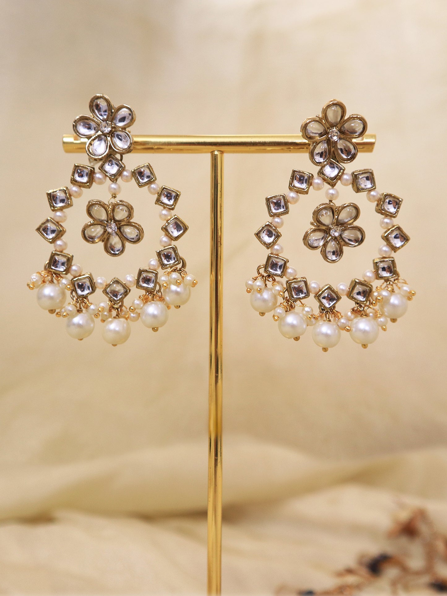 Kundan Flower Chandbali Earrings
