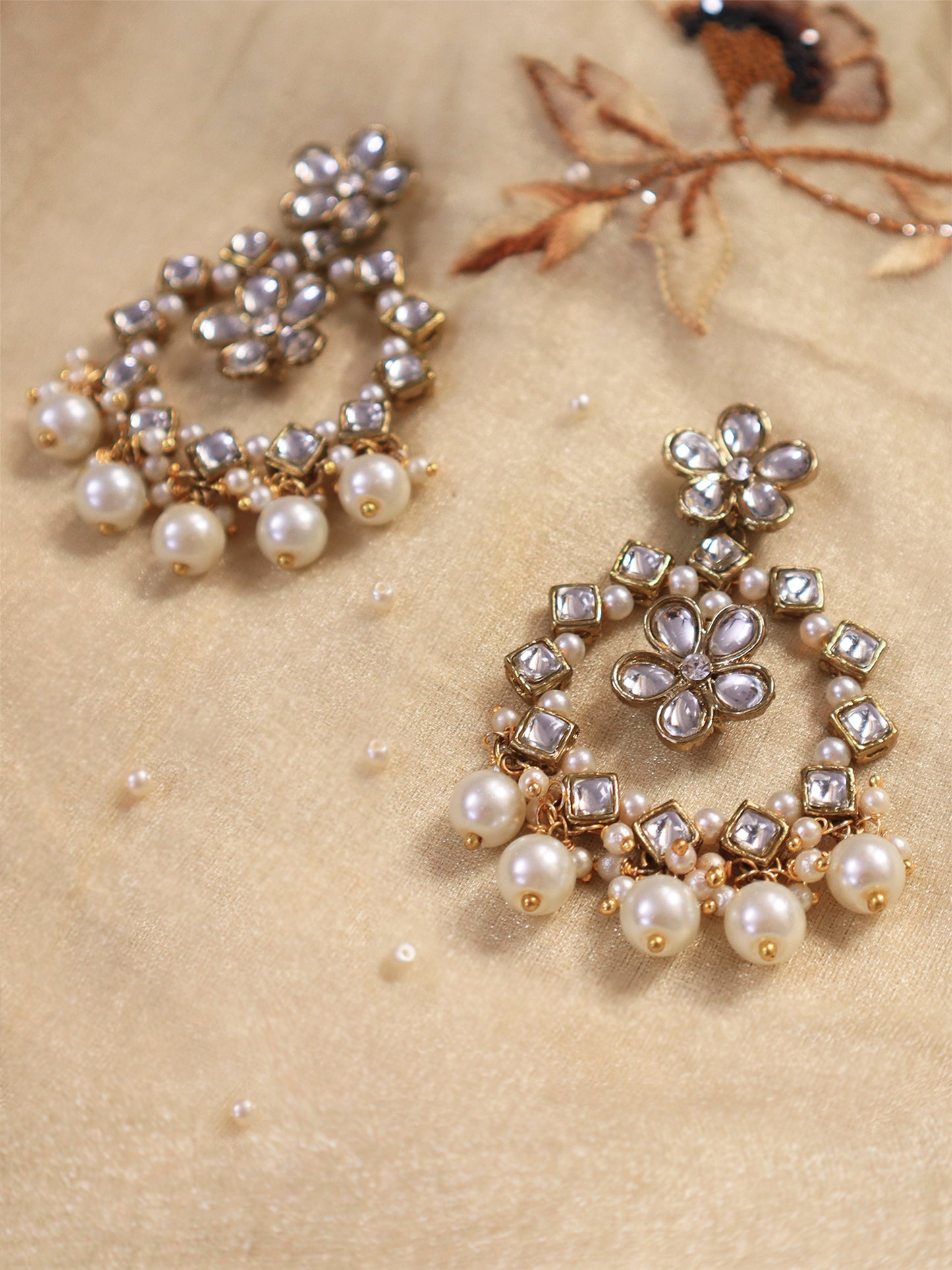 Kundan Flower Chandbali Earrings