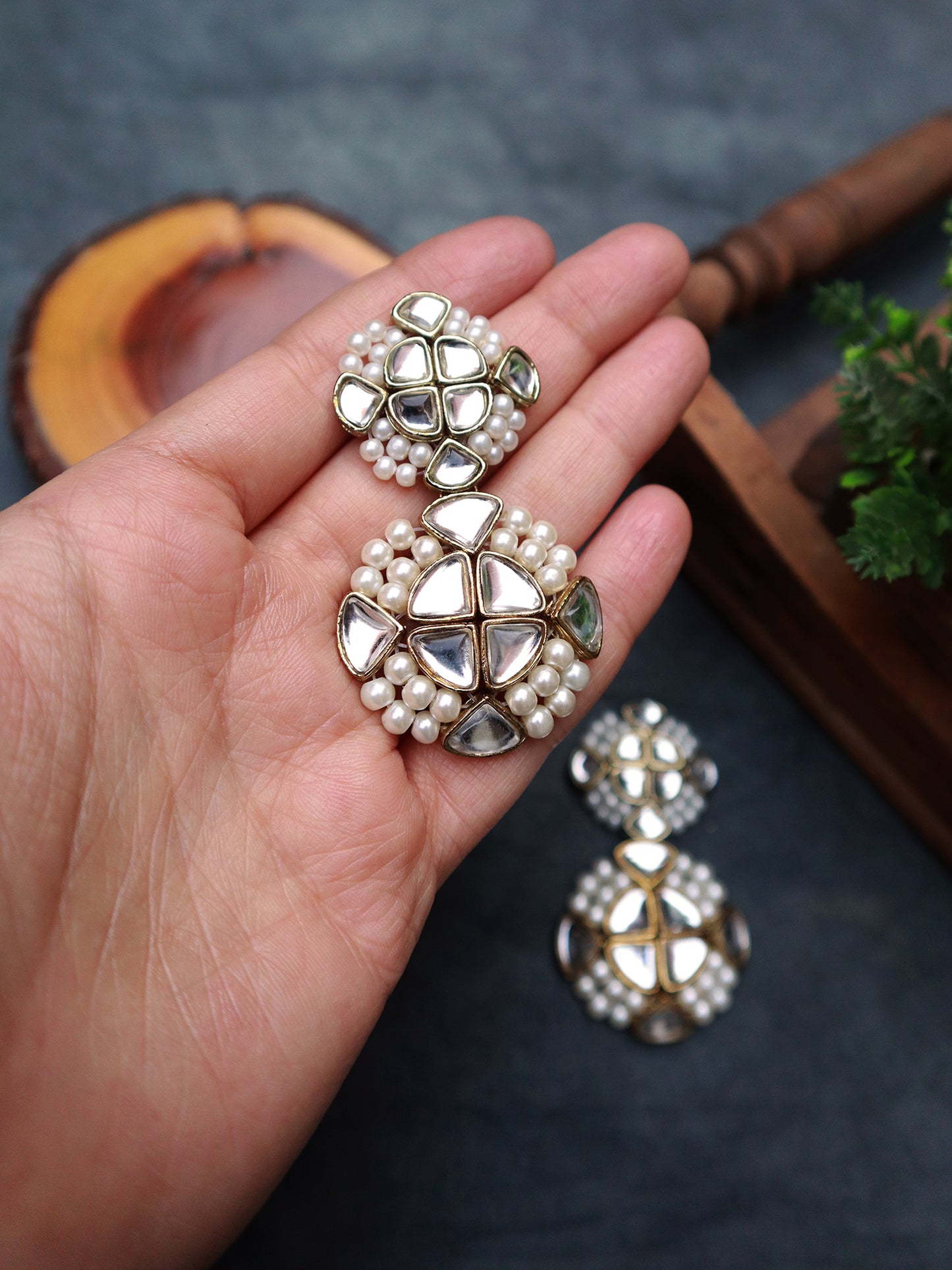 Kundan and Pearl Statement Dangler Earrings