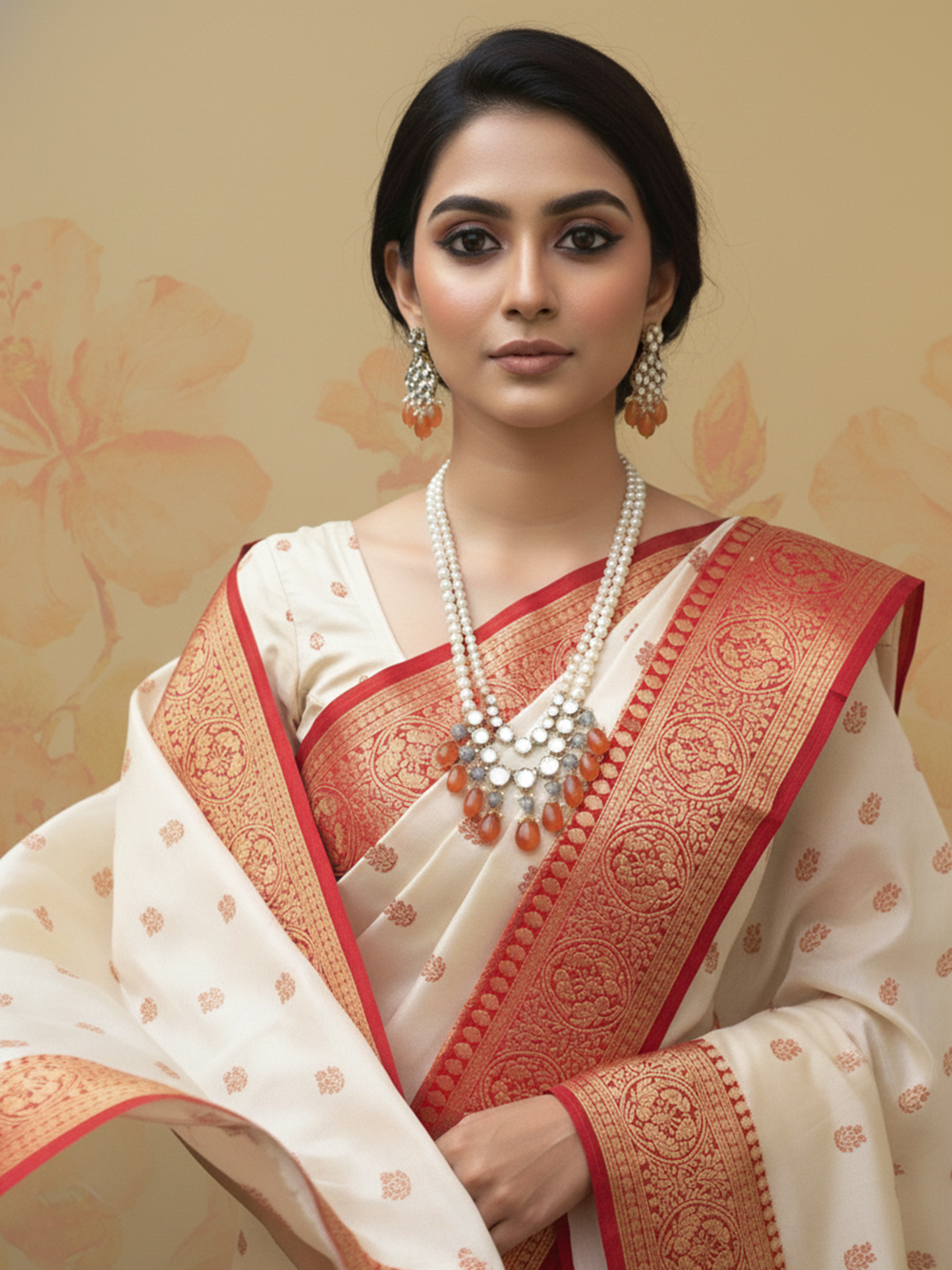 Carnelian and Kundan Long Layered Necklace Set