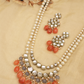 Carnelian and Kundan Long Layered Necklace Set