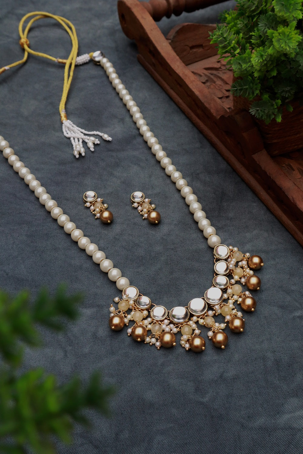 Golden Beads and Kundan Long Necklace