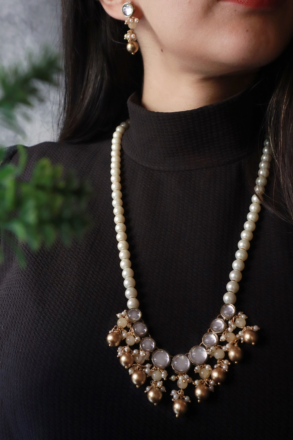 Golden Beads and Kundan Long Necklace