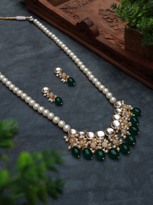 Green Beads and Kundan Long Necklace