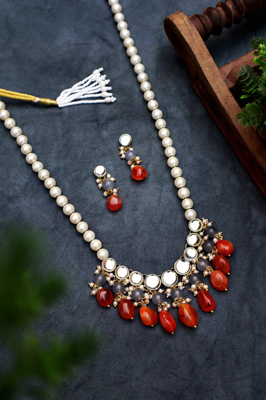 Carnelian and Kundan Long Necklace