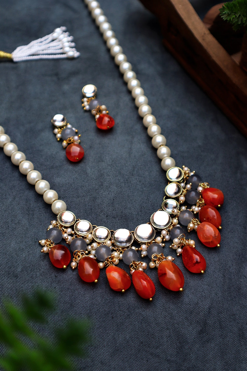 Carnelian and Kundan Long Necklace