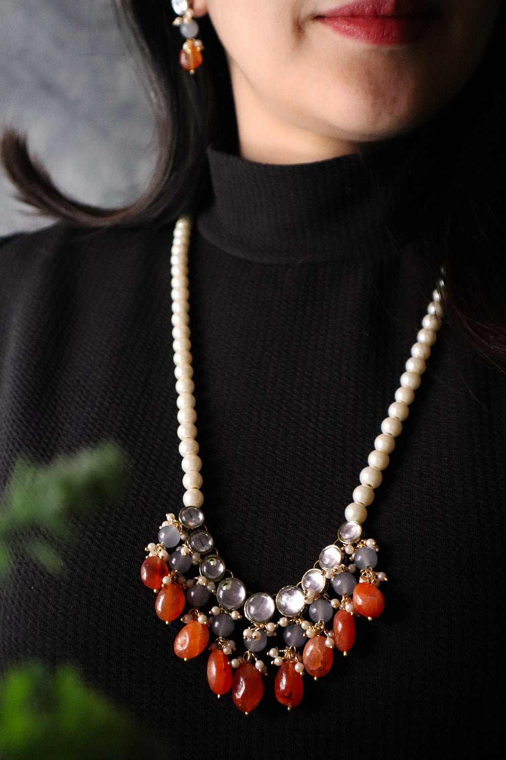 Carnelian and Kundan Long Necklace