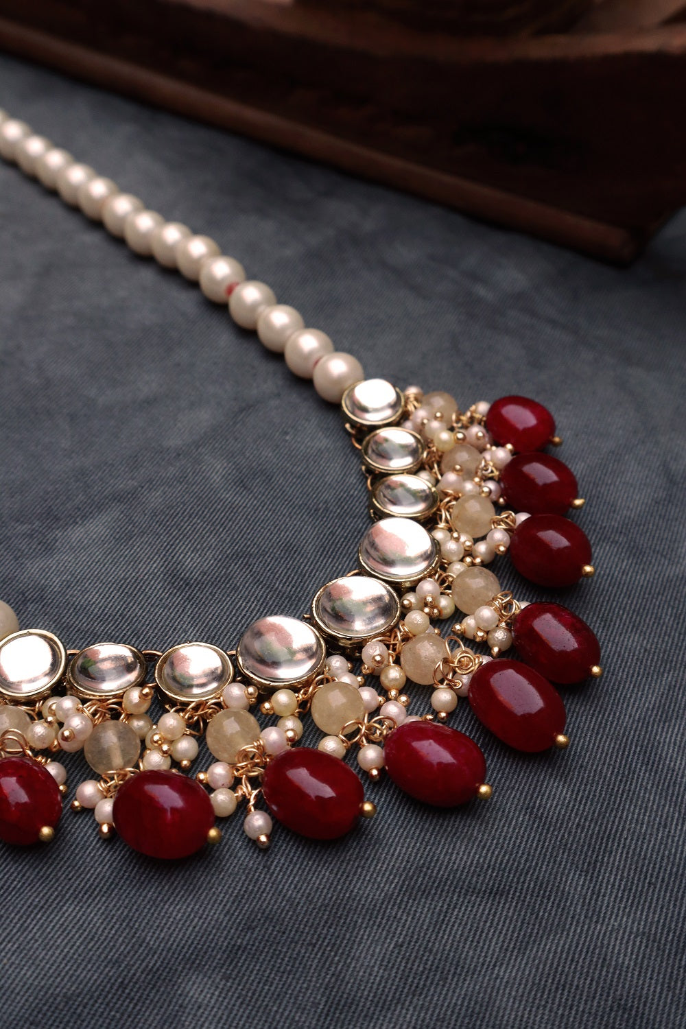 Red Beads and Kundan Long Necklace