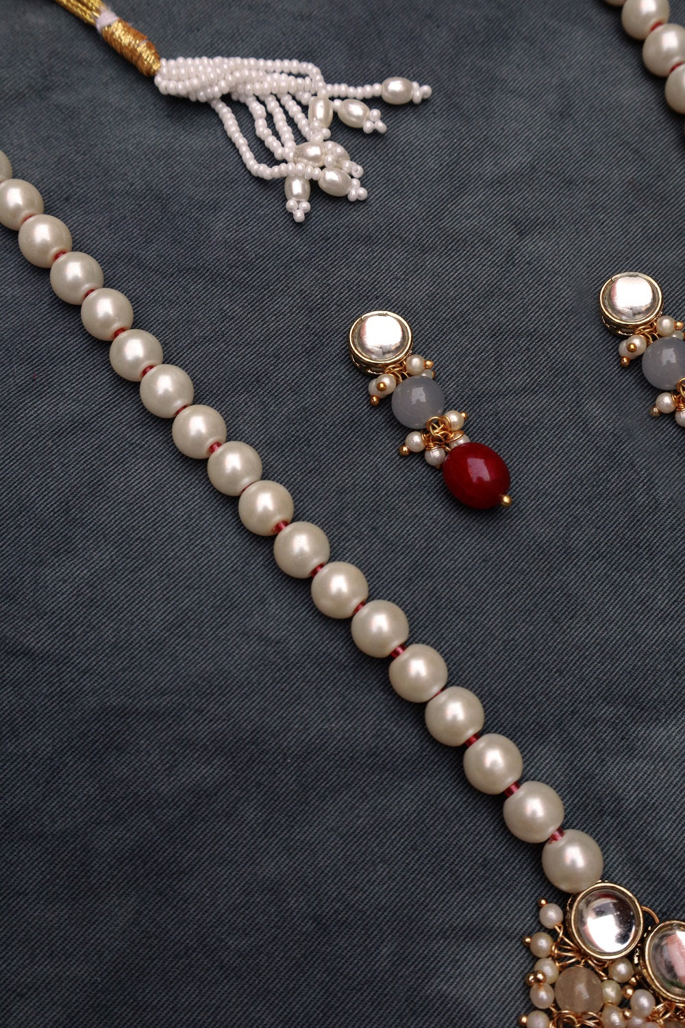 Red Beads and Kundan Long Necklace