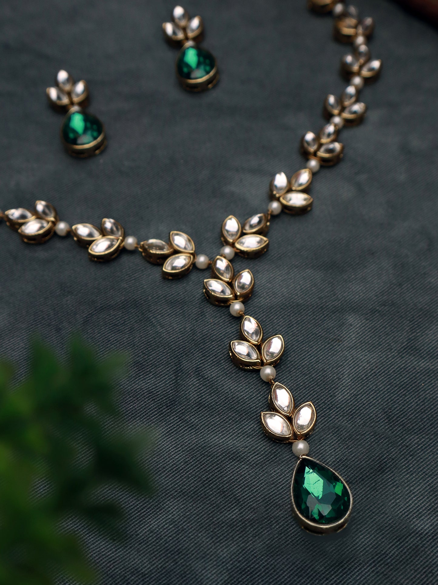 Kundan and Crystal Drop Necklace Set