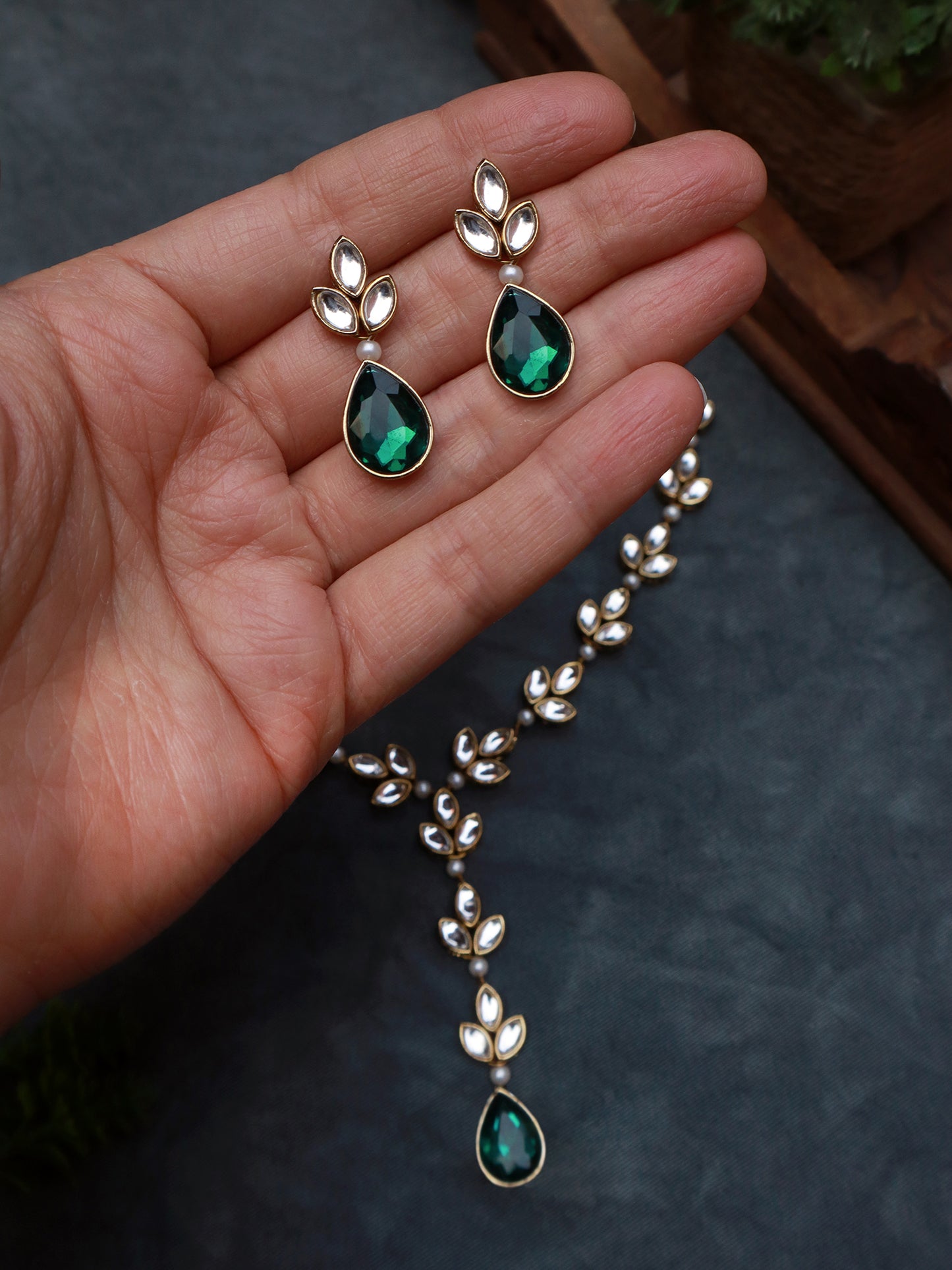 Kundan and Crystal Drop Necklace Set