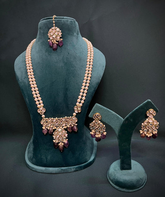 Purple Royal Kundan Necklace Set with Maangtika