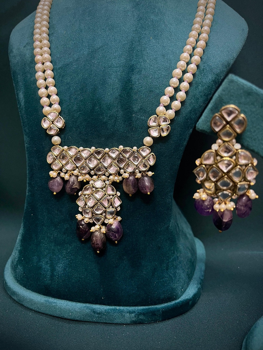 Purple Royal Kundan Necklace Set with Maangtika