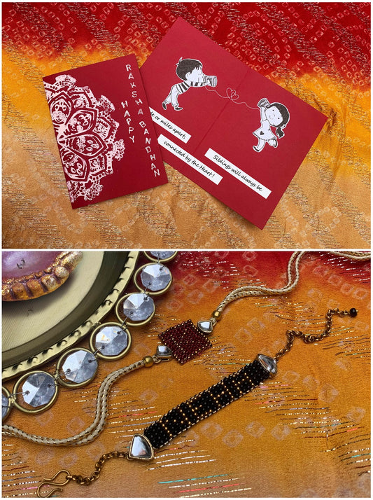 Personalized Initial Handmade Maroon Rakhi and Mangalsutra Style Lumba - Sister Rakhi Combo (Customizable)