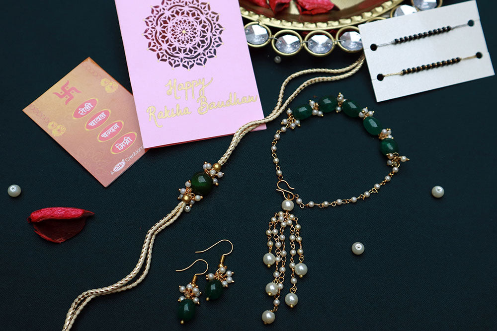 PAYA Natural Stone Rakhi and Lumba / Sister Rakhi Combo With Earrings